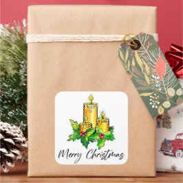 Gelb frohe Weihnachten und glücklich Neues Jahr Quadratischer Aufkleber