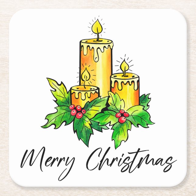 Gelb frohe Weihnachten und glücklich Neues Jahr Rechteckiger Pappuntersetzer (Vorderseite)