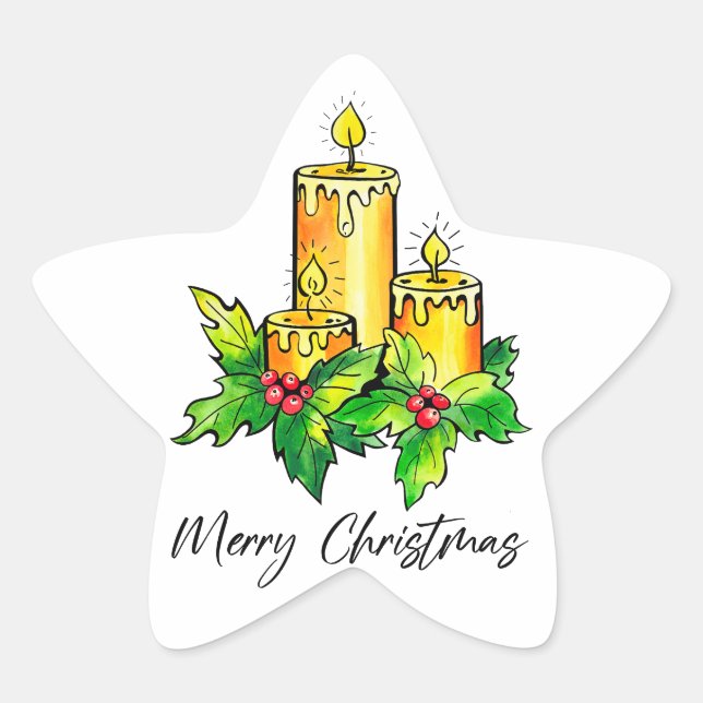 Gelb frohe Weihnachten und glücklich Neues Jahr Stern-Aufkleber (Vorderseite)