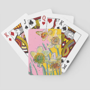 Gelb Frühlingsblumen Narzisse Aquarell Blumen Spielkarten