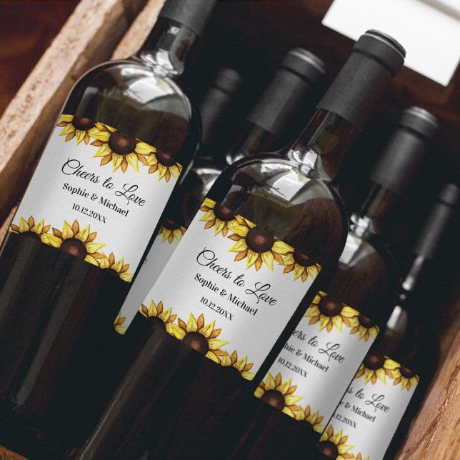 Gelb-gelbe Hochzeit Cheers Elegant Weinetikett (Von Creator hochgeladen)