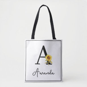 Gelb Gelbfarbener Monogrammatiker Name Sonnenblume Tasche