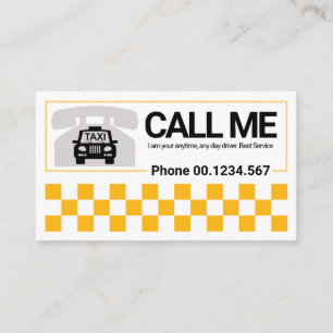 Gelb geprüfter Grenztelefonischer Taxifahrer  Visitenkarte