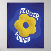 Gelb gestricktes Flower-Power-Kunstposter, blauer