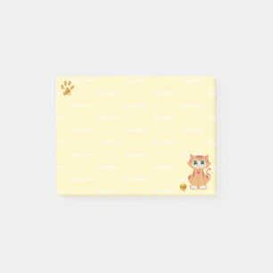 Gelb getigerte Cartoon-Katze auf Gelb Post-it Klebezettel