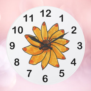 Gelb gezogene Sonnenblume Große Wanduhr