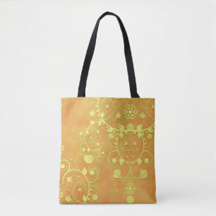 Gelb Gold Orange Fantasie Blumen Damast Tasche