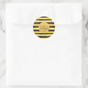Gelb Gold Schwarz Bienen Streifen Runder Aufkleber