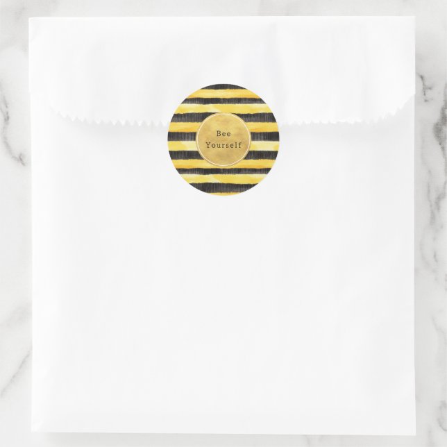Gelb Gold Schwarz Bienen Streifen Runder Aufkleber (Tasche)
