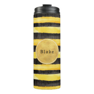 Gelb Gold Schwarz Bienen Streifen Thermosbecher