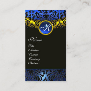 GELB GOLD SCHWARZ BLAU SAPHIR DAMAST MONOGRAMM VISITENKARTE