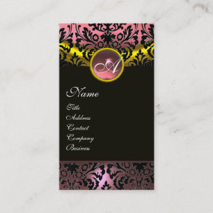 GELB GOLD SCHWARZ ROSA AMETHYST DAMAST MONOGRAMM VISITENKARTE