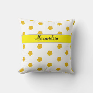Gelb-goldene Wildblumen-Foto-Monogramm-Name Kissen