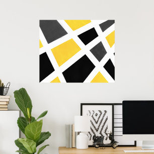 Gelb Grau Schwarz Weiß Geometrisch Poster