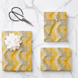 Gelb-, Grau- und Goldmarmor Geschenkpapier Set
