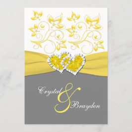 Gelb, Grau, Weiß Joined Hearts Einladung