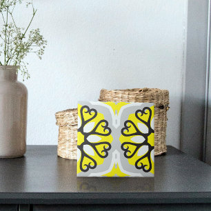 Gelb Grau Weiß Mosaik Blumen Geometrisches Muster Fliese