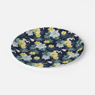 Gelb-graues Blumenmuster Pappteller