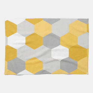 Gelb-graues Sechseck-Geometrie-Muster Geschirrtuch