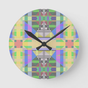 Gelb-Grün-Blau-Lila Geometrie Runde Wanduhr