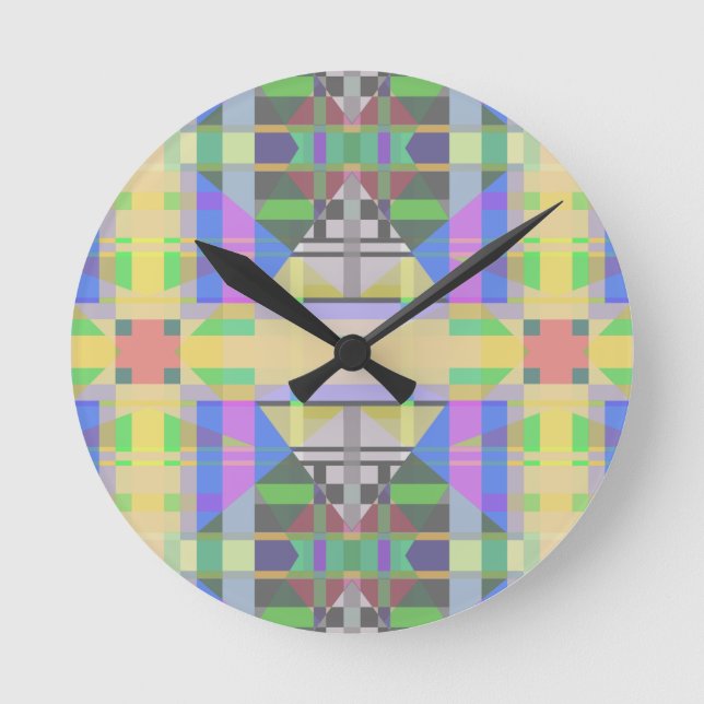 Gelb-Grün-Blau-Lila Geometrie Runde Wanduhr (Vorderseite)