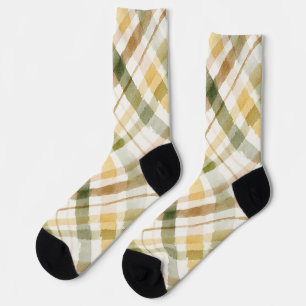 Gelb Grün Braun Kariert Gestreift Socken