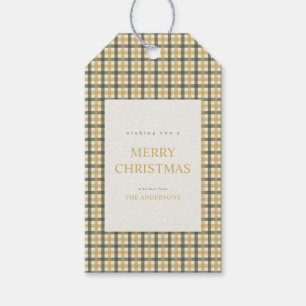 Gelb-grün kariertes Weihnachten Geschenkanhänger
