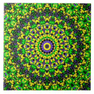 Gelb, Grün, Lila Mandala Fliese