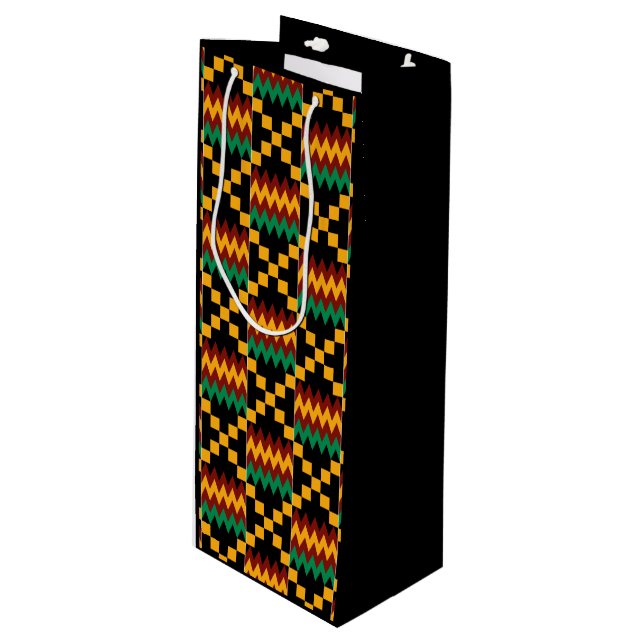 Gelb, grün, rot, schwarz Kwanzaa Kente Tuch Geschenktüte Für Weinflaschen (Vorderseite Schrägansicht)