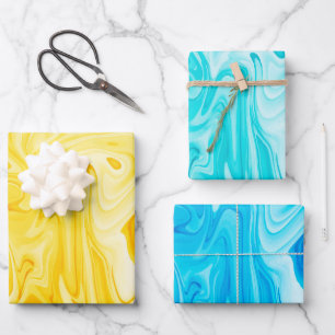 Gelb Grüne Blaue Malerei Kunst Wirbel Farbige Freu Geschenkpapier Set