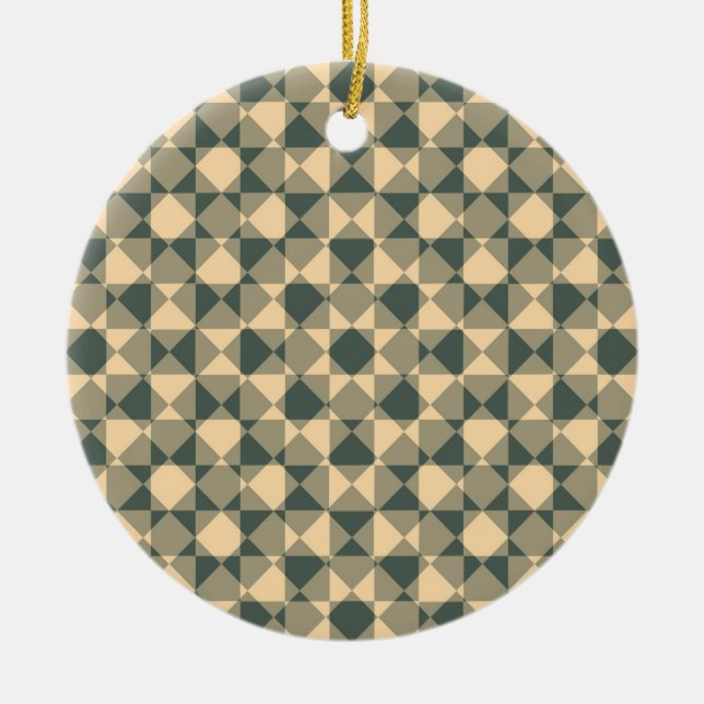 Gelb Grüne Checker-Diamant-Karomuster Keramik Ornament (Vorne)