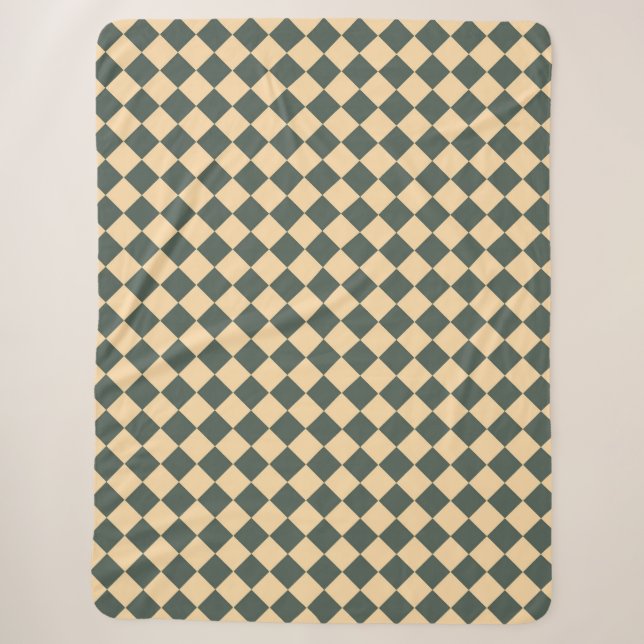Gelb Grüne Checker-Diamant-Muster Sherpadecke (Vorderseite)