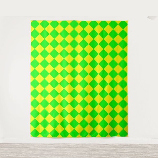 Gelb Grüne Checker-Diamant-Muster  Wandteppich (Vorderseite)