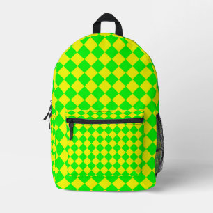 Gelb Grüne Schachbrett-Diamant-Muster Bedruckter Rucksack