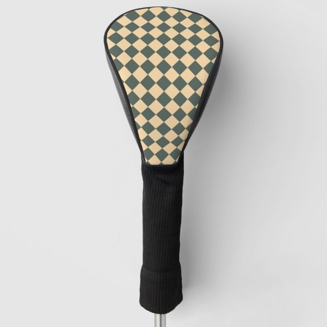 Gelb Grüne Schachbrett-Diamantmuster Golf Headcover (Vorderseite)