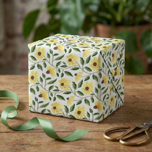 Gelb-grüne Sonnenblume Wildblume Wasserfarbe Geschenkpapier