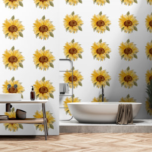 Gelb-grüne Sonnenblumen-Blumen-Wasserfarben-Kunst Tapete