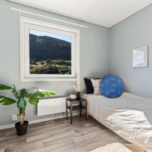 Gelb-grünes Blätter-Muster blau Rundes Kissen