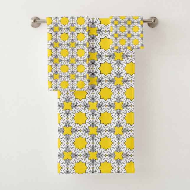 Gelb-grünes geometrisches Muster  Badhandtuch Set (Insitu)