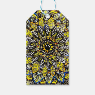 Gelb-grünes handgezeichnetes Mandala-Design Geschenkanhänger