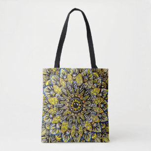 Gelb-grünes handgezeichnetes Mandala-Design Tasche