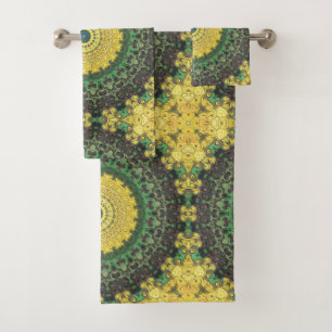 Gelb-grünes Kaleidoskop-Mandala-Muster Badhandtuch Set