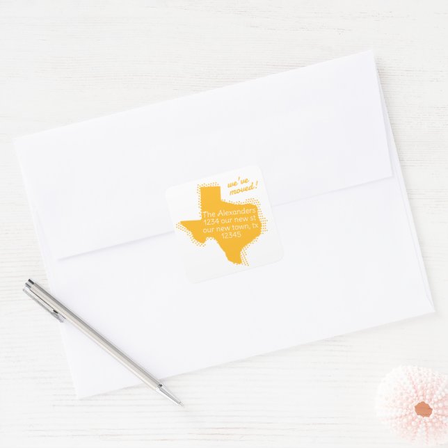Gelb haben wir bewegt - gepunktete Texas bewegen Quadratischer Aufkleber (Umschlag)