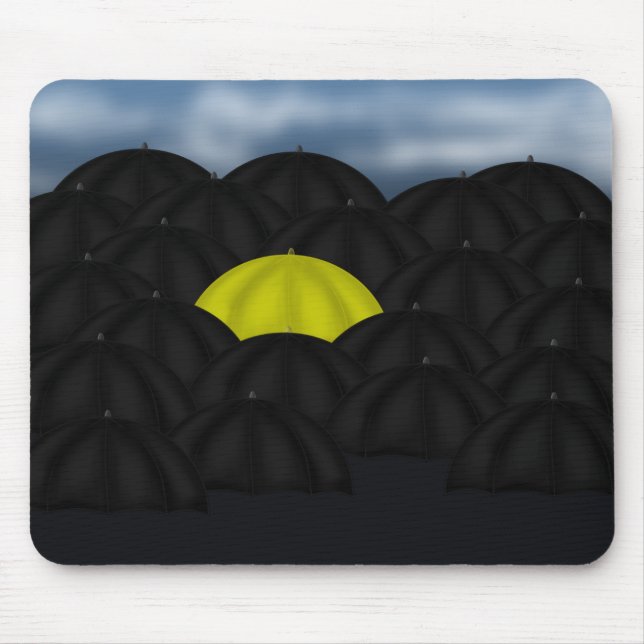 Gelb in einem Schwarzen Meer von Umbrellas Mousepad (Vorne)