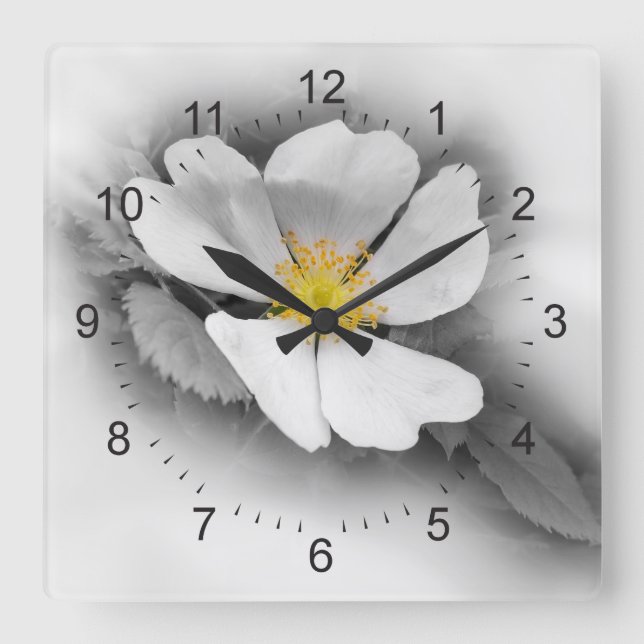 gelb in Grautönen Quadratische Wanduhr (Vorderseite)