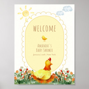 Gelb kariert Garten Huhn Baby Shower Willkommen Poster