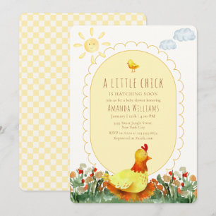 Gelb kariert Land Blumen Huhn Babyparty Einladung