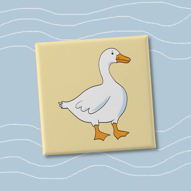 Gelb-Kartentrick-Gans-Quadrat-Taste Button (Cartoon snow goose kid square yellow button .)