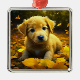 Gelb Labrador Welpe spielt in Herbstlaub Ornament Aus Metall