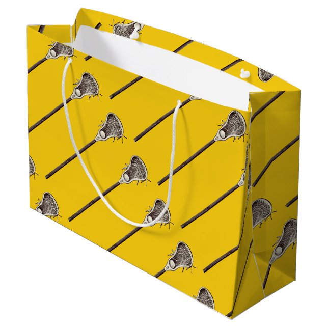 Gelb Lacrosse Große Geschenktüte (Rückseite Schrägansicht)